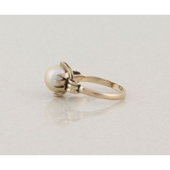 14k Yellow Gold Freshwater Pearl Ring Antique Art Deco Size 6 - Picture 7 of 9